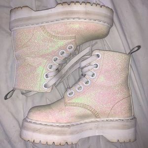 Dr. Martens White Iridescent Molly Platform Boots
